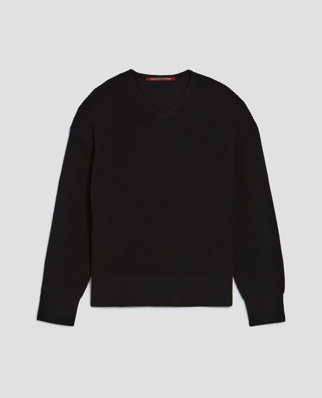 Pullover mit V-Ausschnitt aus Baumwolle H091 black beauty