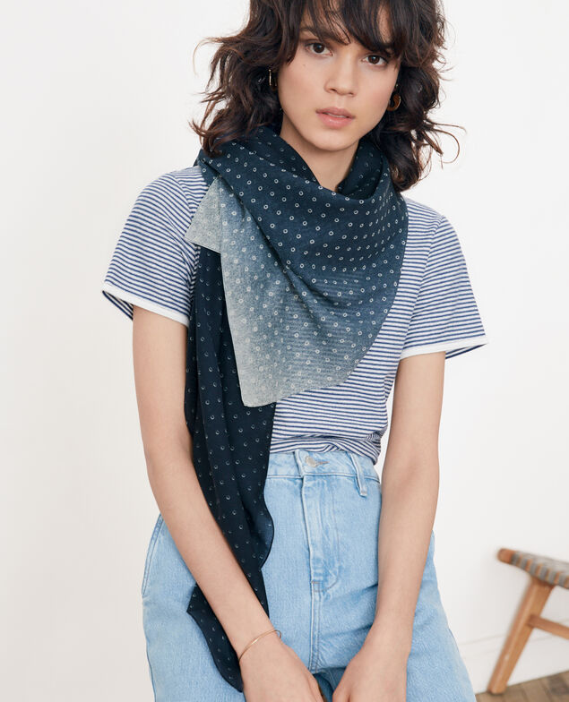 Bedrucktes Tuch aus Baumwolle und Seide Ring dots indigo