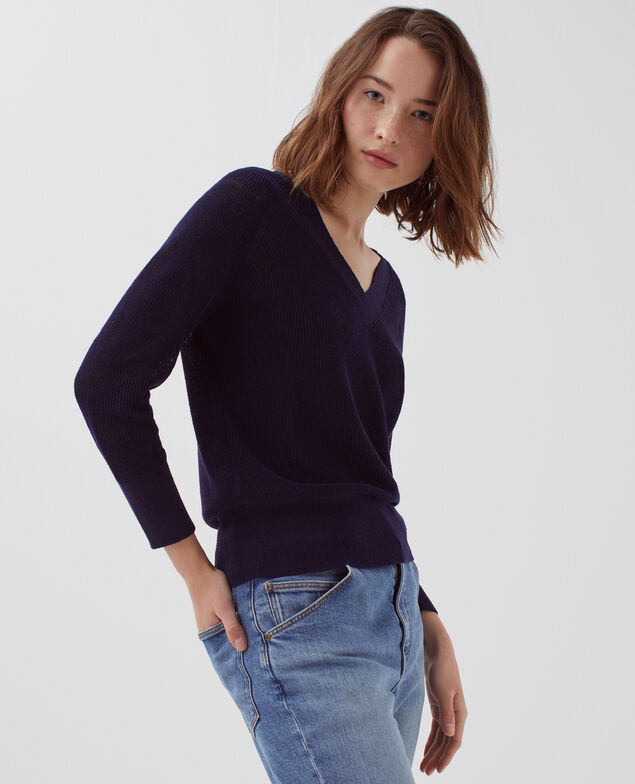 Pullover mit V-Ausschnitt aus Leinen H694 baritone blue