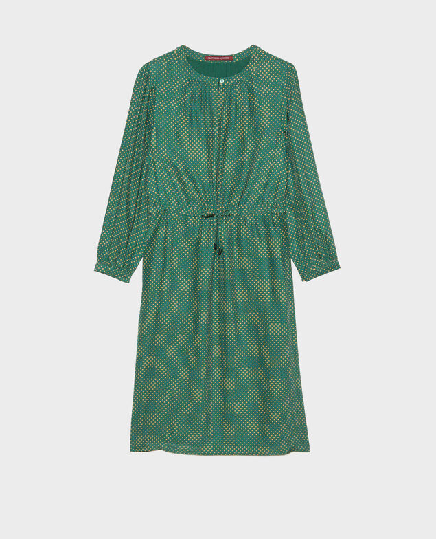 Weites Seidenkleid Little pois dark green