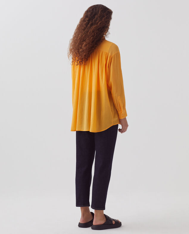 Bluse aus Plissée-Baumwolle H450 artisan's gold