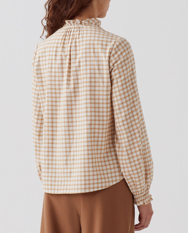 Bluse mit Volant-Kragen I310 check creme camel