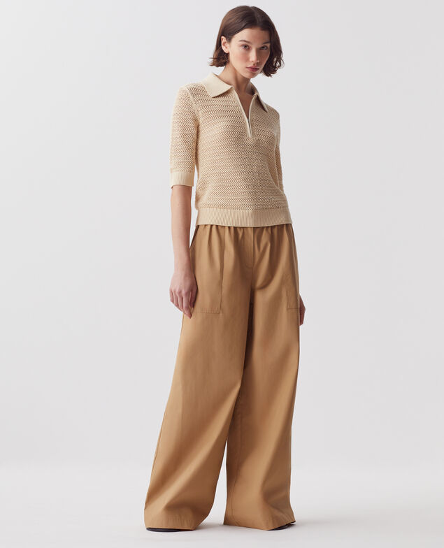 Baumwollpullover mit Polokragen mit Reißverschluss J300 natural