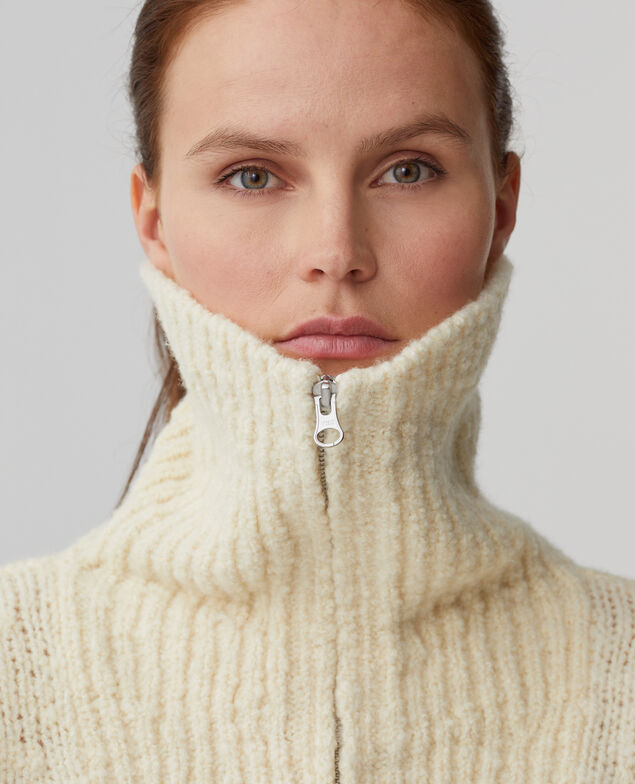 Rollkragenpullover mit Reißverschluss I010 glass green beige