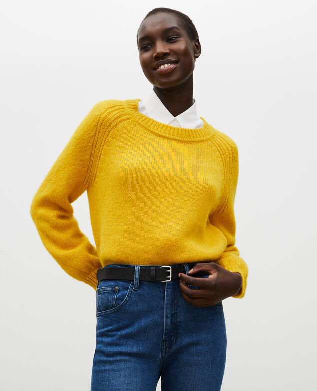 Weiter Wollpullover mit U-Boot-Ausschnitt Lemon curry
