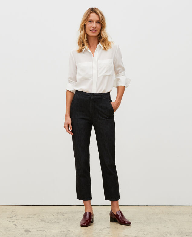 CHINO - Karottenhose aus Denim hohe Taille Noir denim