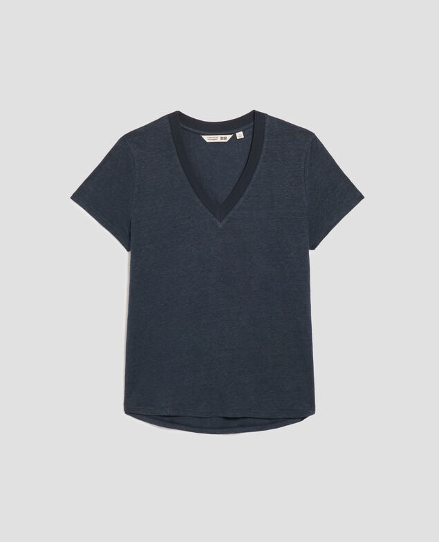 SARAH - T-Shirt mit V-Ausschnitt aus Leinen J690 blueberry