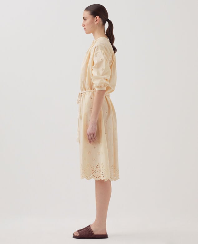 Midi-Kleid mit Lochstickerei aus Baumwolle I307 ecru