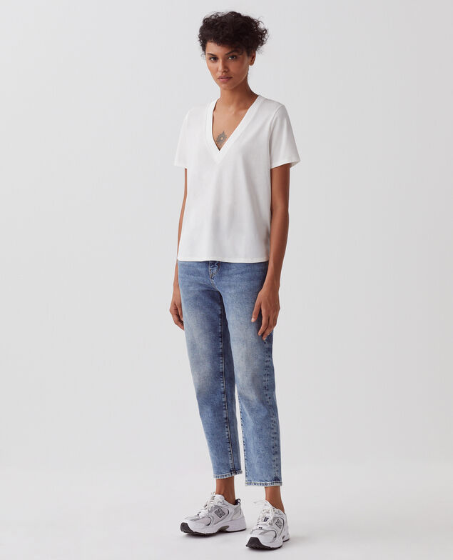 LEA - T-Shirt mit V-Ausschnitt aus Baumwolle H003 white