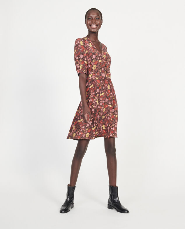  Kurzes Wickelkleid aus Seide mit Flowerprint Print eden tortoiseshell