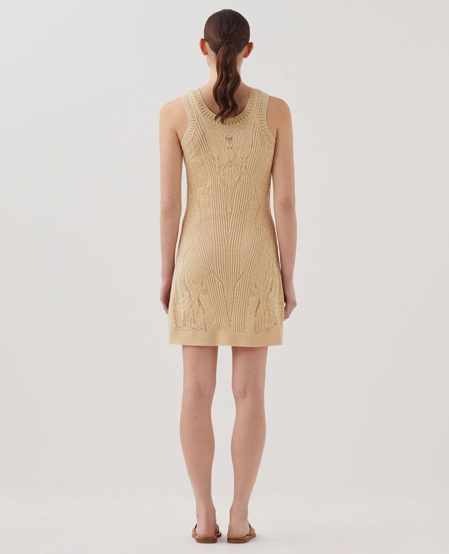 Kurzes Häkelkleid mit Blumenmotiv J300 natural