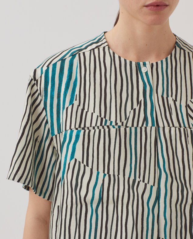 Fließend fallende Bluse mit Zebrastreifenmuster J014 big zebra ecru
