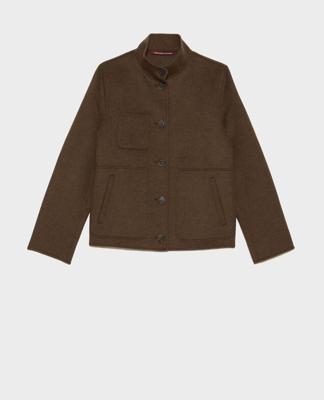 Kurze Jacke aus Wolle und Kaschmir Kaki
