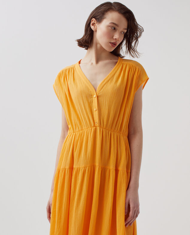 Langes Kleid aus Plissee-Baumwolle H450 artisan's gold