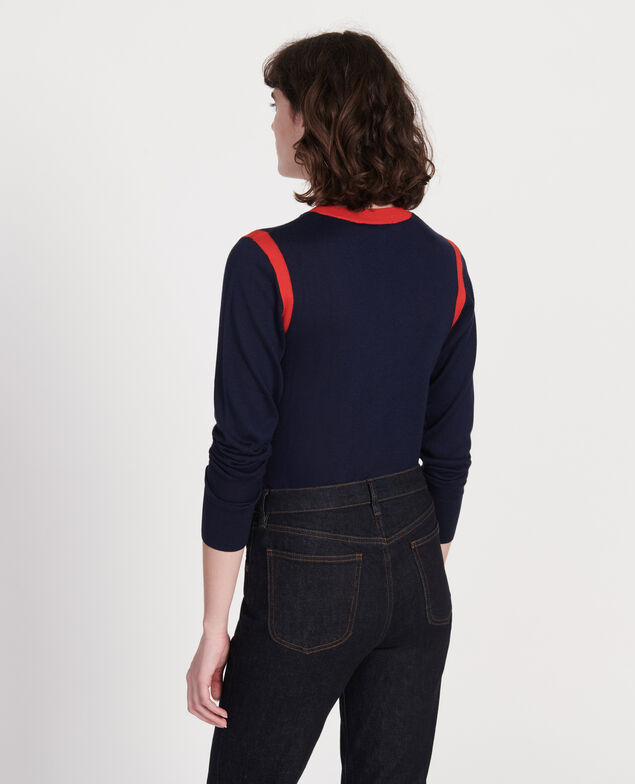 Pullover mit Seideund Kaschmir Stripes maritime blue fiery red