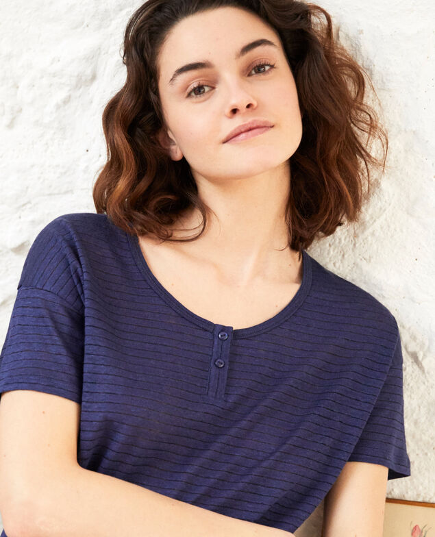 Glänzendes T-Shirt mit Leinen Sapphire navy