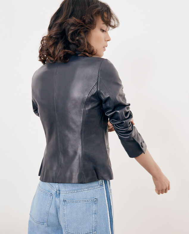 Lederjacke Navy