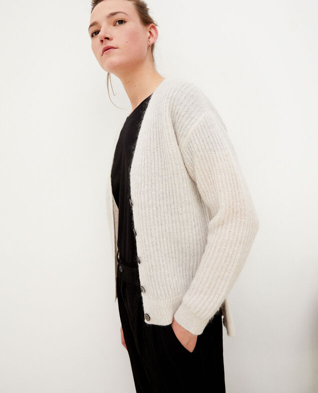 Cardigan mit Mohair Silver gray/off white/lurex