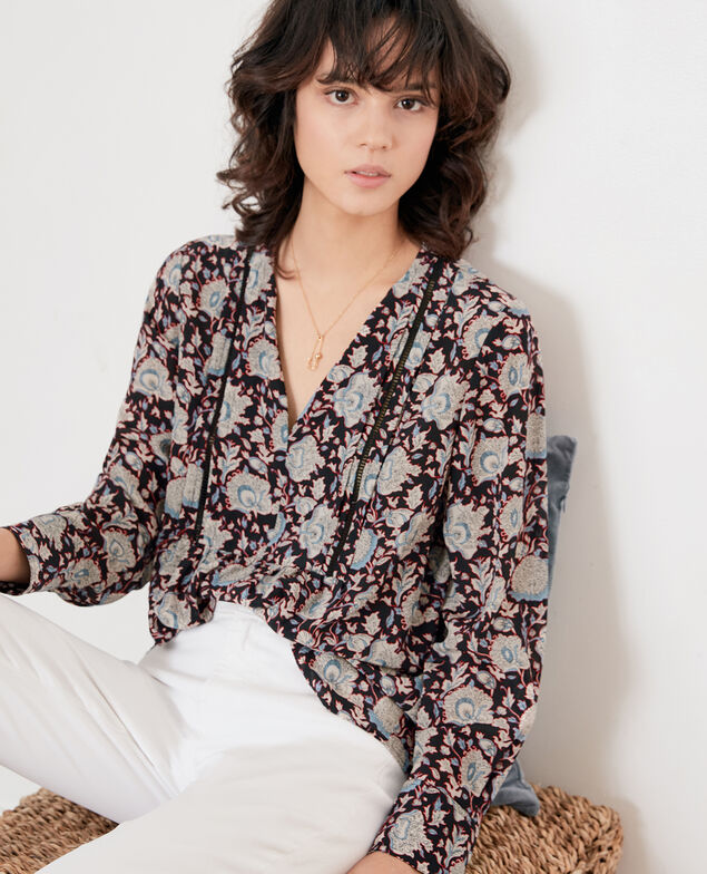 Bedruckte Seidenbluse Darjeeling black