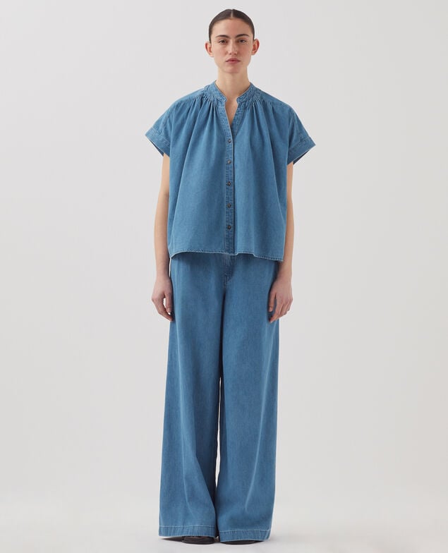 Oversize Bluse aus Baumwolle J630 blue wash