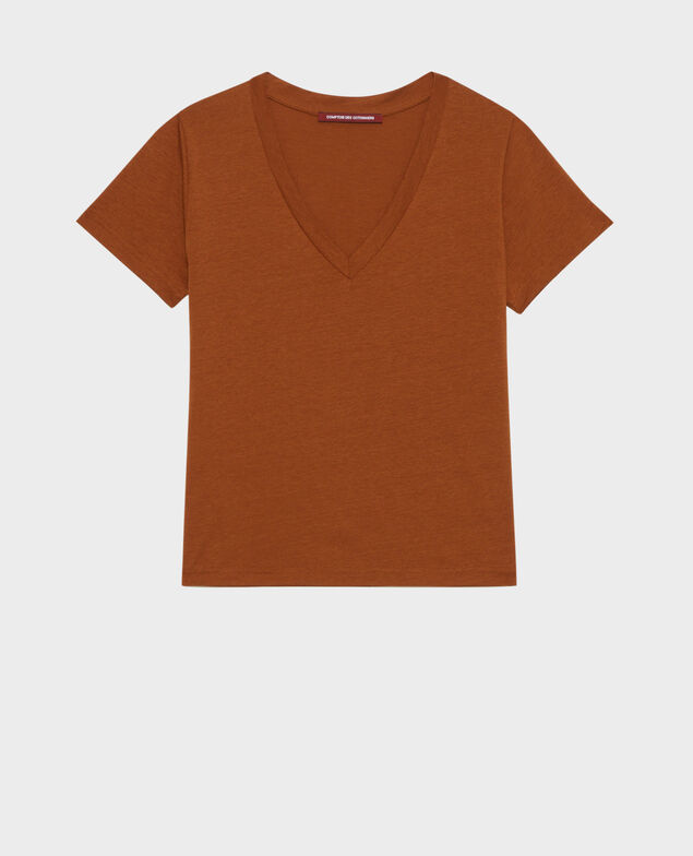 LÉA - Fließendes T-Shirt mit V-Ausschnitt Monks robe
