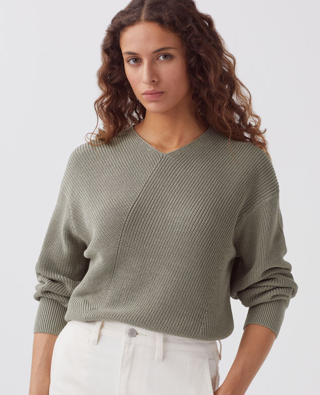 Pullover mit V-Ausschnitt aus Baumwolle J050 shadow gray