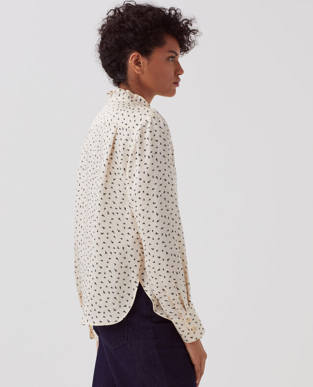 Fließend fallende Bluse mit Rüschen I018 print birdy