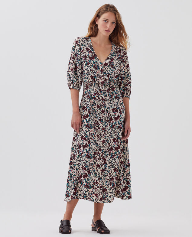 LUDIVINE - Langes fließendes Kleid J751 leaf burgundy
