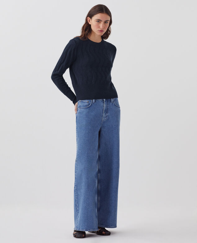 Pullover mit Rundhalsausschnitt aus Merinowolle J690 blueberry