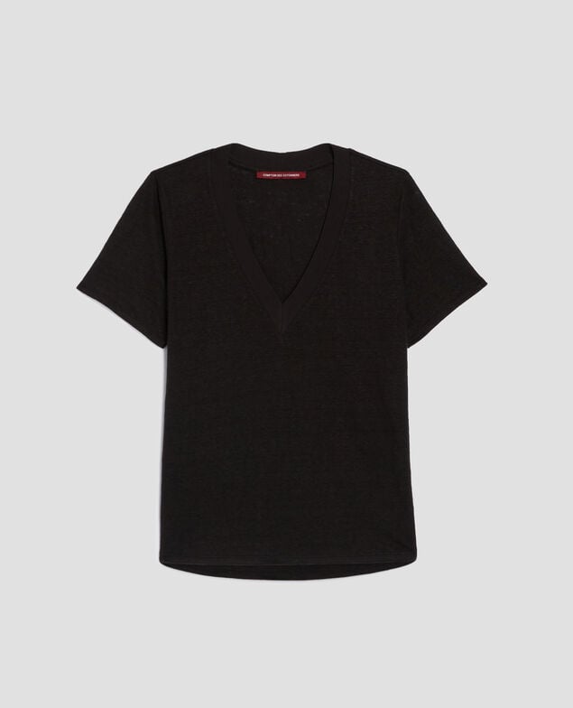 SARAH - T-Shirt mit V-Ausschnitt aus Leinen H091 black beauty