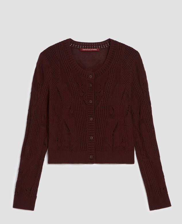 Häkelcardigan mit Blumenmotiv J380 decadent chocolate