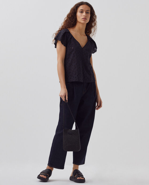 Besticktes Top aus Baumwolle H091 black beauty
