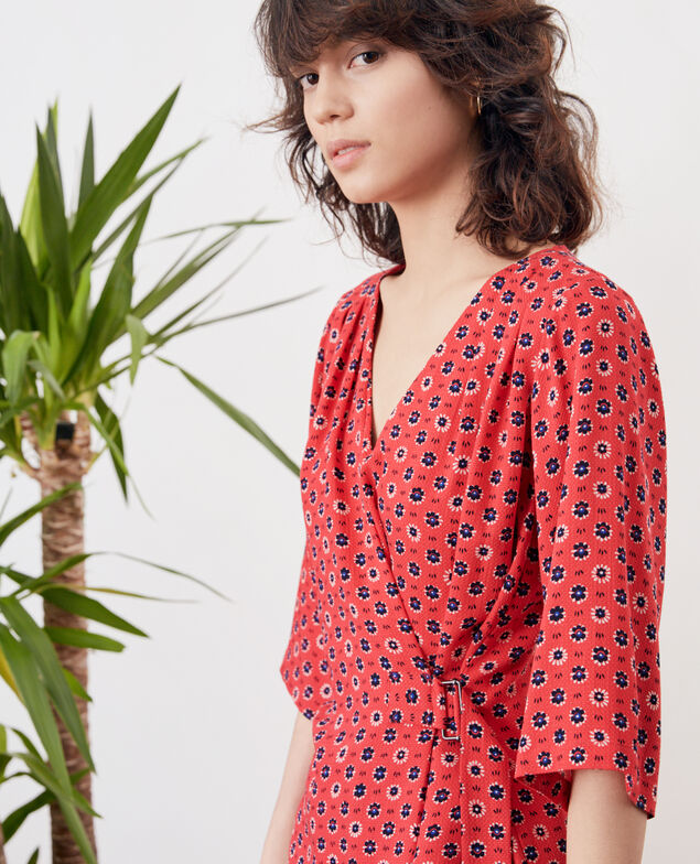 Gemusterte Bluse mit Schnalle Dandelion ultra pink