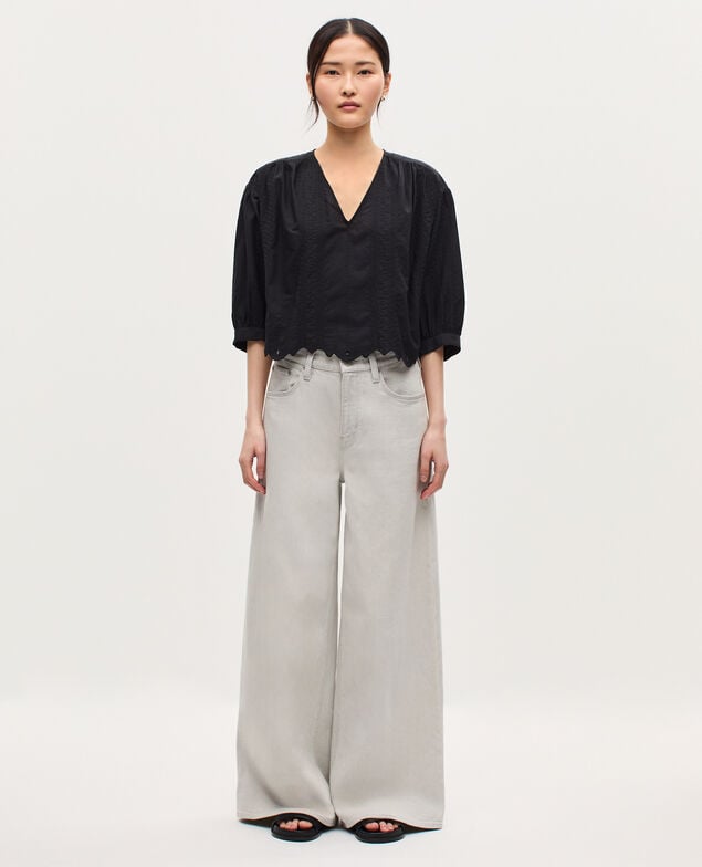 Bestickte Bluse aus Baumwolle H091 black beauty