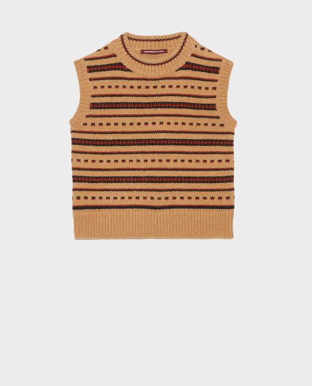 Ärmelloser Jacquard-Pullover aus Alpaka-Wolle Jacquard taupe black brandybrown