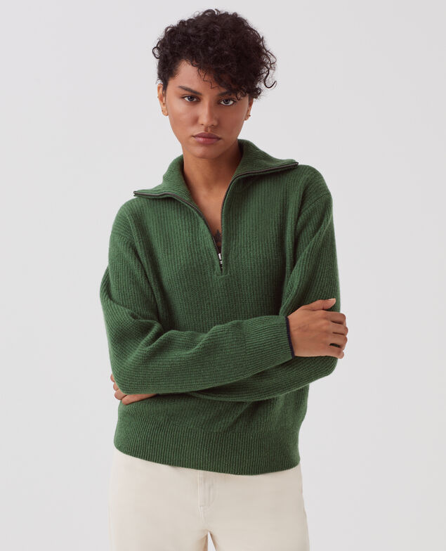 Rollkragenpullover mit Reißverschluss aus Wolle U550 green