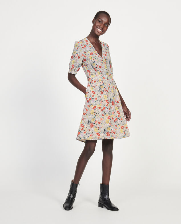  Kurzes Wickelkleid aus Seide mit Flowerprint Print eden cream