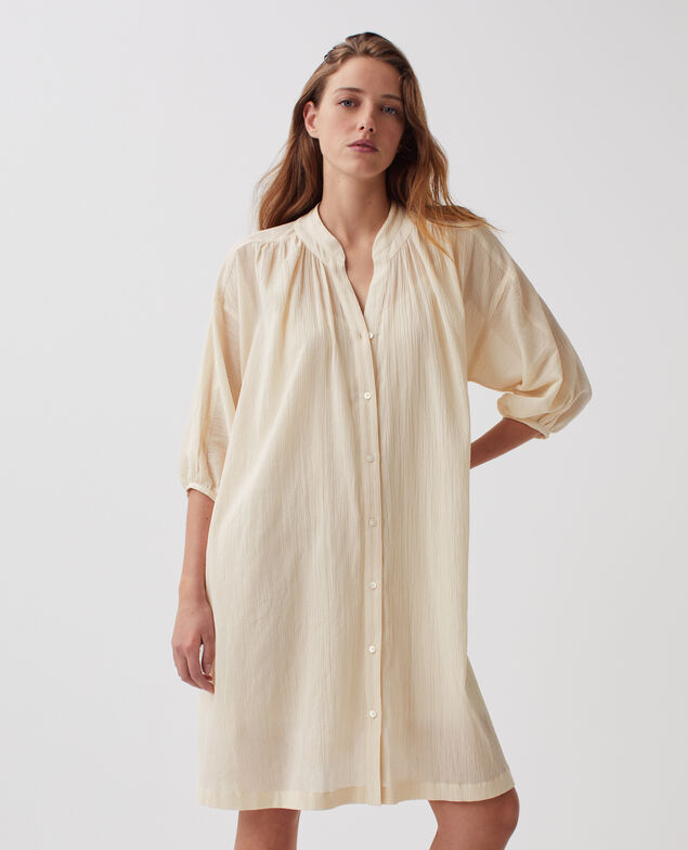 Kurzes weites Kleid aus Knitterbaumwolle J300 natural