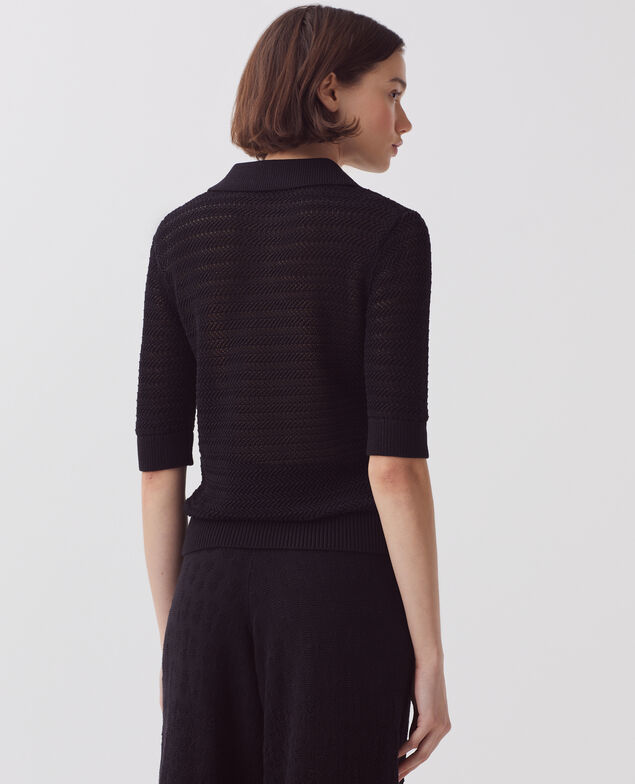 Baumwollpullover mit Polokragen mit Reißverschluss H091 black beauty