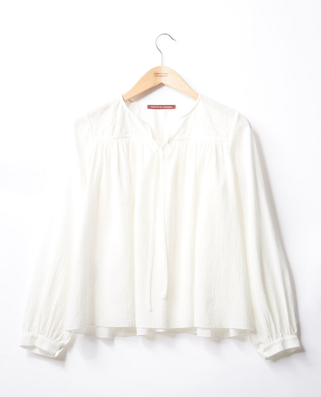 Bluse mit Spitze  Blanc