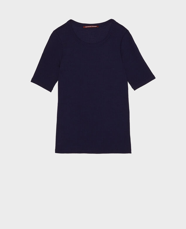 T-Shirt mit feinem Rippstrick aus merzerisierter Baumwolle Maritime blue