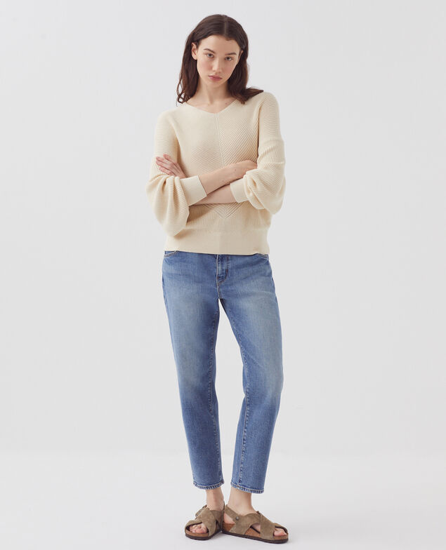 Pullover mit V-Ausschnitt aus Baumwolle H304 albore