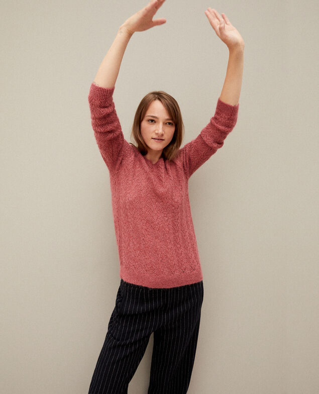 Pullover mit Mohair und Lurex Earth red
