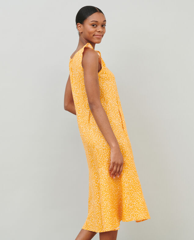 Ausgestelltes Kleid aus Leinen 91 print orange