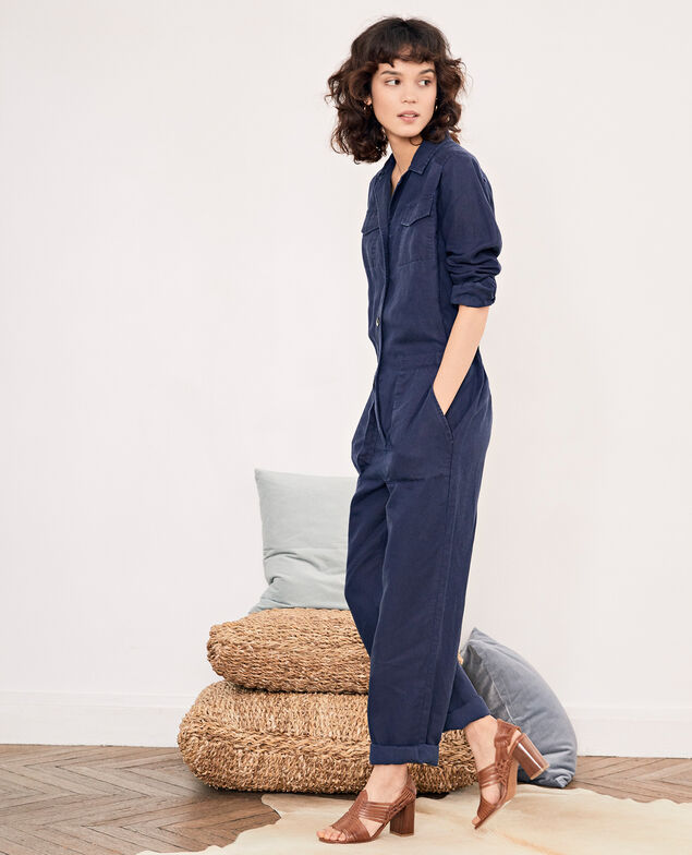 Safari-Overall mit Leinen Marine