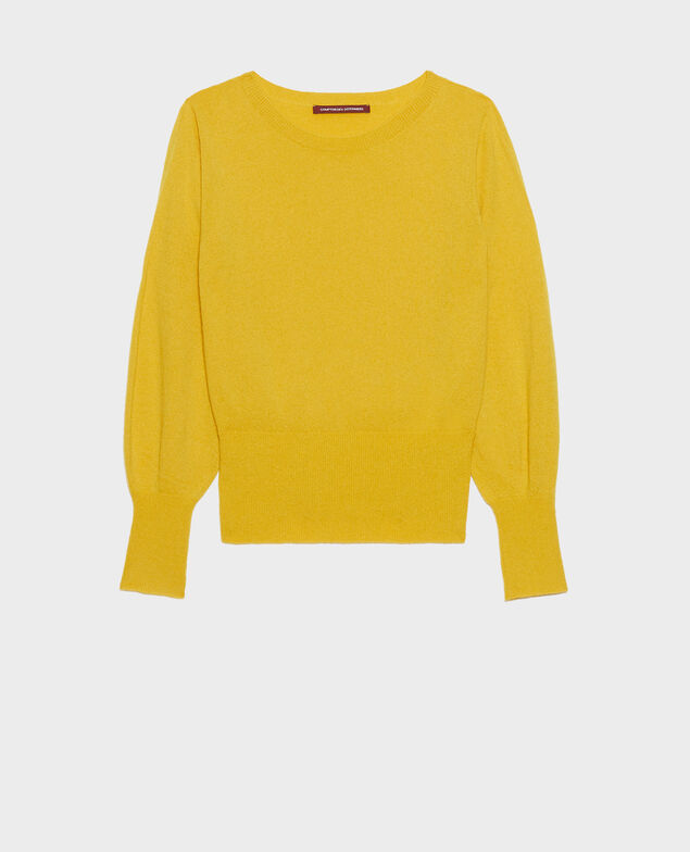 Feiner Pullover aus Kaschmir mit U-Boot-Kragen Lemon curry