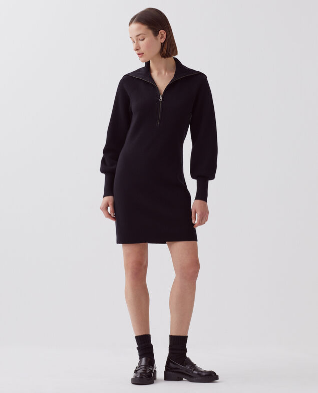 Kurzes Kleid mit Reißverschluss aus Merinowolle H091 black beauty
