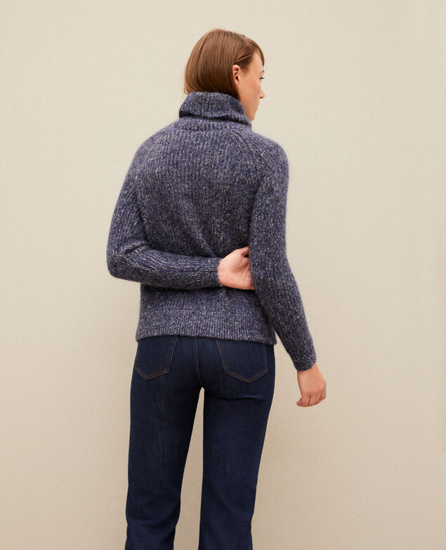 Rollkragenpullover mit Mohair Medieval blue/noir/off white