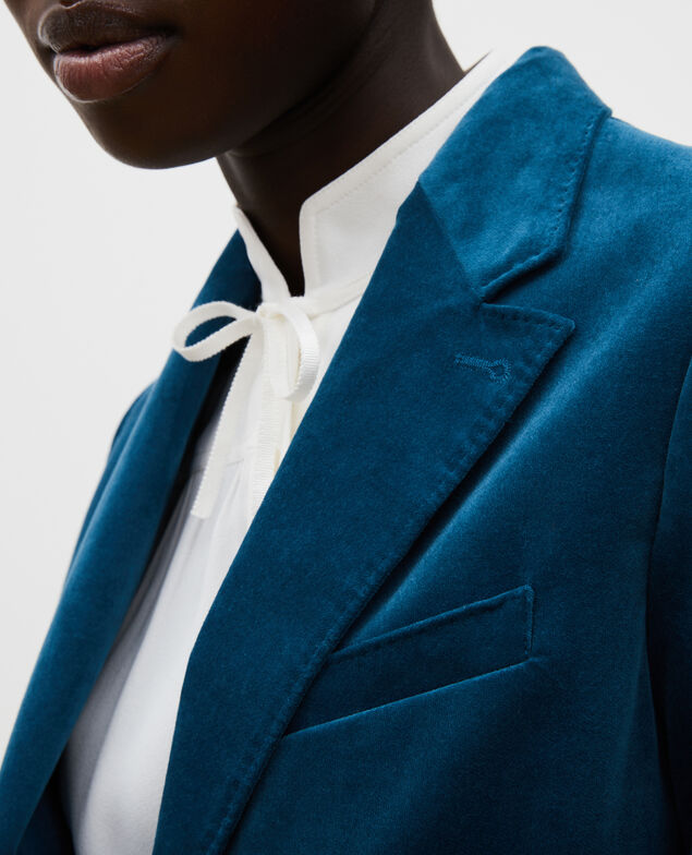 Blazer aus Samt zwei Knöpfe Blue coral