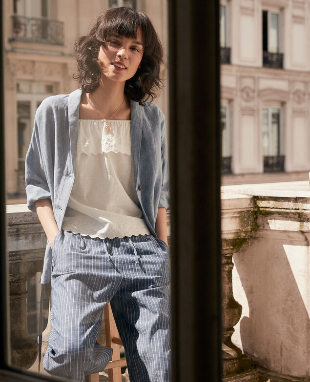 Top mit bestickter Dehnband-Rüsche Off white
